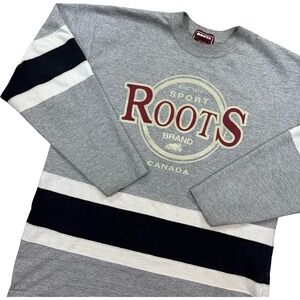 Vintage Roots Shirt Men's XL Gray Striped Long Sleeve Spell Out Logo Canada